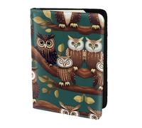 JIUTY Magic Owel - Soporte para pasaporte con estampado de búho para mujeres y hombres, cartera de viaje de cuero vacuno, accesorios de cubierta de documentos de viaje, Black, Talla única