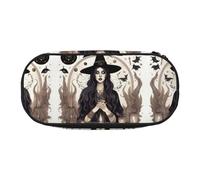 JIUTY Magic Witch Witchcraft Bohemian Drawing Cute Aesthetic Big Capacity Zipper Pencil Cases Pen Organizer Portable Office Desk Organizer for Adults, Black, Talla única, Organizador de bolsas