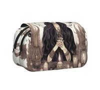 JIUTY Magic Witch Witchcraft - Estuche para lápices con impresión de dibujo bohemio de gran capacidad, bolsa de papelería para niños con doble capa para escuela, oficina, universidad, Black, Talla