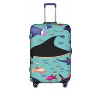 JIUTY Manta Ray and Fish - Funda para maleta grande con estampado de peces y peces, funda elástica para maleta con impresión de doble cara, mantiene el equipaje cerrado, White, XL