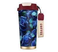 JIUTY Many Blue Roses - Taza de café de viaje en acero inoxidable 316, tapa sin fugas y sin BPA, mantiene el calor y el frío durante horas