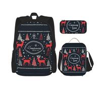 JIUTY Merry Christmas Happy - Mochila escolar de 16 pulgadas con fiambrera, mochilas grandes para primaria y preescolar, Black, Talla única, Juego de mochila escolar