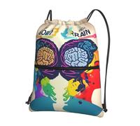 JIUTY Mochila con cierre de cremallera con estampado de cerebro izquierdo y derecho, bolsa de hombro con cordón, ligera compacta para entrenamiento y sesiones