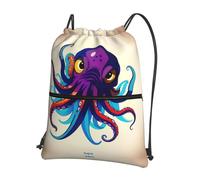 JIUTY Mochila con cierre de cremallera con estampado de pulpo, bolsa de hombro con cordón, ligera compacta para entrenamiento y sesiones
