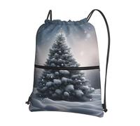 JIUTY Mochila con cierre de cremallera y estampado de árbol de Navidad, bolsa de hombro con cordón, ligera compacta para entrenamiento y sesiones