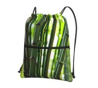 JIUTY Mochila con cierre de cremallera y estampado de bambú de primavera, bolsa de hombro con cordón, ligera compacta para entrenamiento y sesiones