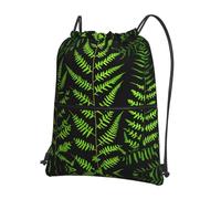 JIUTY Mochila con cierre de cremallera y silueta de planta natural, diseño de hojas de helecho, bolsa de hombro con cordón, ligera compacta para entrenamiento y sesiones
