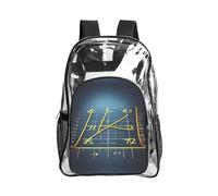 JIUTY Mochila de seguridad transparente con estampado amarillo de fórmula matemática, bolsa de libros de PVC, bolsillo frontal, bolsillo lateral, malla moderna