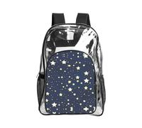 JIUTY Mochila de seguridad transparente con estampado de cielo y estrellas azul marino, de PVC, para la escuela, bolsillo frontal, bolsillo lateral, malla moderna