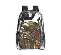 JIUTY Mochila de seguridad transparente con estampado de hongos salvajes de PVC, mochila escolar de viaje, bolsillo frontal lateral, malla moderna