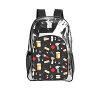 JIUTY Mochila de seguridad transparente con estampado de medicina de dibujos animados, de PVC, para escuela, viajes, bolsillo frontal, malla lateral, moderna, utilidad