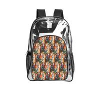 JIUTY Mochila de seguridad transparente con estampado de rayas de tigre con estampado de rayas naranjas, bolsa escolar de PVC, bolsillo frontal, bolsillo lateral, malla moderna