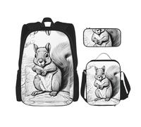 JIUTY Mochila escolar de 16 pulgadas con diseño de ardilla de dibujos animados con fiambrera, mochilas grandes para primaria y preescolar, Black, Talla única, Juego de mochila escolar
