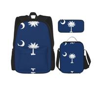 JIUTY Mochila escolar de 16 pulgadas con la bandera de Carolina del Sur, con fiambrera, mochilas grandes para primaria y preescolar, Black, Talla única, Juego de mochila escolar
