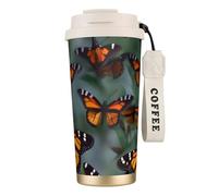 JIUTY Monarch Butterflies - Taza de café de viaje en acero inoxidable 316, tapa sin fugas y sin BPA, mantiene el calor y el frío durante horas