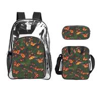 JIUTY Monarch - Juego de mochila 3 en 1 con estampado de mariposas transparentes para eventos escolares, trabajo, estadio y transporte diario
