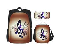 JIUTY Morado Music Notes - Mochila escolar de 16 pulgadas con fiambrera, mochilas grandes para primaria y preescolar, Black, Talla única, Juego de mochila escolar
