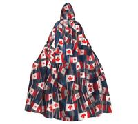 JIUTY Muchas pequeñas banderas canadienses estampadas, capa económica con capucha para adultos de 57.8 pulgadas de largo, perfecta para fiestas de Halloween, bailes