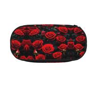 JIUTY Muchos estuches estéticos de gran capacidad con cremallera de rosas rojas, organizador portátil de escritorio de oficina para adultos, Black, Talla única, Organizador de bolsas