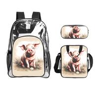 JIUTY Naughty Pig Baby 1 - Juego de mochila estampada 3 en 1, bolsa transparente para la escuela, trabajo, eventos en estadio y transporte diario
