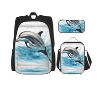 JIUTY Ocean Dolphin Looking at You - Mochila escolar de 16 pulgadas con fiambrera, mochilas grandes para primaria y preescolar, Black, Talla única, Juego de mochila escolar