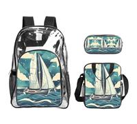 JIUTY Ocean Sailboat - Juego de mochila 3 en 1 transparente para eventos escolares, trabajo, estadio y transporte diario