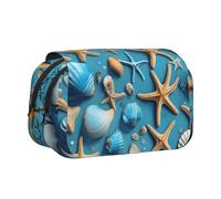 JIUTY Ocean Sea Beach Seashells Starfish Blue Print Estuche para lápices de gran capacidad, bolsa de papelería para niños con doble capa para escuela, oficina, universidad, Black, Talla única