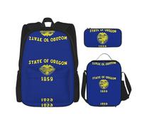 JIUTY Oregon State Flag - Mochila escolar de 16 pulgadas con fiambrera, mochilas grandes para primaria y preescolar, Black, Talla única, Juego de mochila escolar