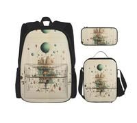 JIUTY Physics Print - Mochila escolar de 16 pulgadas con fiambrera, mochilas grandes para primaria y preescolar, Black, Talla única, Juego de mochila escolar