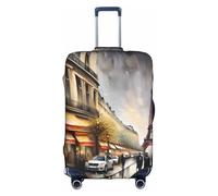 JIUTY Pintura al óleo de París Street Scene Torre Eiffel, funda de maleta grande, funda elástica para maleta con impresión de doble cara, mantiene el equipaje cerrado, White, L