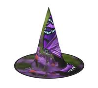 JIUTY Preciosa gorra de bruja con estampado de mariposa morada, 2 piezas, sombrero de fiesta de Halloween, accesorio de disfraz de bruja para fiesta de Halloween