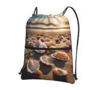 JIUTY Seashell Landscape On The Beach - Mochila con cierre de cremallera, bolsa de hombro con cordón, ligera compacta para entrenamiento y sesiones