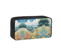 JIUTY Season Watercolors of Herbs Flowers Printed Stationery Organizer Large Pencil Bag Smooth Zip Polyester Pouch for Teens School Work Trips