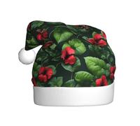 JIUTY Sombrero de Papá Noel unisex con hojas de vegetación con flores de hibisco para Navidad, sombreros de Navidad, escenario, Halloween, comunidad