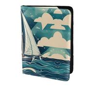 JIUTY Soporte para pasaporte con estampado de barco de vela oceánico para mujeres y hombres, cartera de viaje de cuero vacuno, accesorios de cubierta de documentos de viaje, Black, Talla única