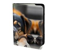 JIUTY Soporte para pasaporte con estampado de huellas de perro para mujeres y hombres, cartera de viaje de cuero vacuno, accesorios de cubierta de documentos de viaje, Black, Talla única