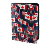 JIUTY Soporte para pasaporte con estampado de muchas banderas canadienses pequeñas para mujeres y hombres, cartera de viaje de cuero vacuno, accesorios para cubierta de documentos de viaje, Black