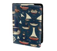 JIUTY Soporte para pasaporte con estampado de piratas náuticos para mujeres y hombres, cartera de viaje de piel de vacuno, accesorios de cubierta de documentos de viaje, Black, Talla única