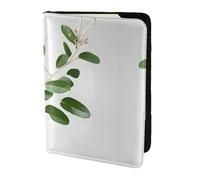 JIUTY Soporte para pasaporte con estampado de ramitas verdes naturales blancas para mujeres y hombres, cartera de viaje de cuero vacuno, accesorios de cubierta de documentos de viaje, Black, Talla