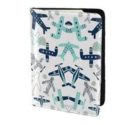 JIUTY Soporte para pasaporte con impresión de avión para mujeres y hombres, cartera de viaje de cuero vacuno, accesorios de cubierta de documentos de viaje, Black, Talla única