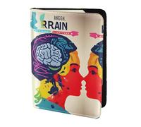 JIUTY Soporte para pasaporte con impresión de ventaja del cerebro izquierdo y derecho para mujeres y hombres, cartera de viaje de cuero vacuno, accesorios de cubierta de documentos de viaje, Black