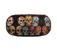 JIUTY Sugar Skulls - Estuches estéticos de gran capacidad con cremallera, organizador portátil de escritorio de oficina para adultos, Black, Talla única, Organizador de bolsas