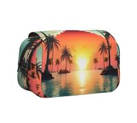 JIUTY Sunrise - Estuche para lápices con estampado de isla de palmeras tropicales de gran capacidad, bolsa de papelería para niños con doble capa para escuela, oficina, universidad, Black, Talla única