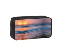 JIUTY Sunset Beach - Organizador de papelería con estampado de playa grande, bolsa de poliéster con cremallera suave para adolescentes, escuela, viajes de trabajo