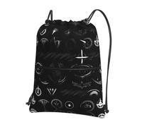 JIUTY Supernatural Symbols - Mochila con cierre de cremallera y estampado negro, bolsa de hombro con cordón, ligera compacta para entrenamiento y sesiones