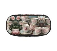JIUTY Tazas de té con rosas, románticas, bonitas, estéticas, de gran capacidad, con cremallera, organizador portátil de escritorio de oficina para adultos, Black, Talla única, Organizador de bolsas
