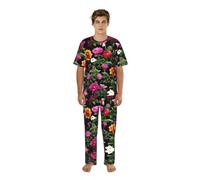JIUTY Thug Life - Conjunto de ropa para el hogar para hombre, camiseta de cuello redondo, pantalones relajados, pijamas estampados, regalos para padres hermanos, Negro, XL