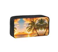 JIUTY Tropical Beach Palm Tree Sunset 1 organizador de papelería impreso, bolsa grande con cremallera suave de poliéster para adolescentes, escuela, viajes de trabajo