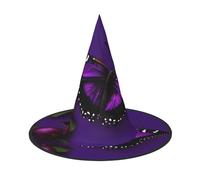 JIUTY Una gorra de bruja con estampado de mariposa de ciruela morada, 2 piezas, sombrero de fiesta de Halloween, accesorio de disfraz de bruja para fiesta de Halloween