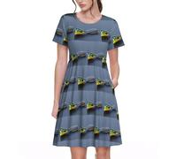 JIUTY Varios tipos de cebos de pesca para mujer, vestido de manga corta con bolsillos, casual, acampanado, vestido de verano, hasta la rodilla, cintura elástica para uso diario, Negro, L